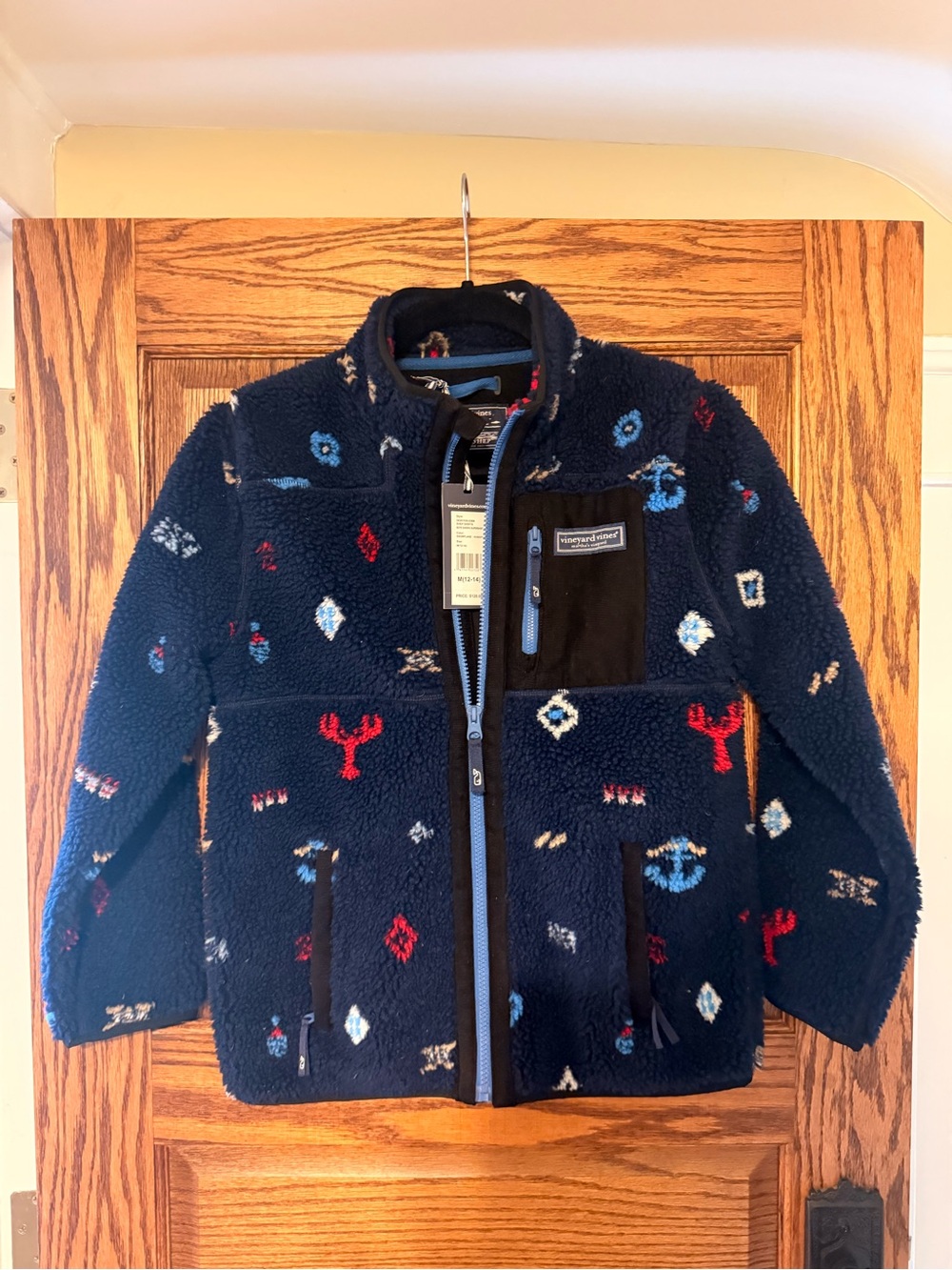 NWT Vineyard Vines Boy's Kids Navy Sherpa Supershep Zip Jacket M 12-14